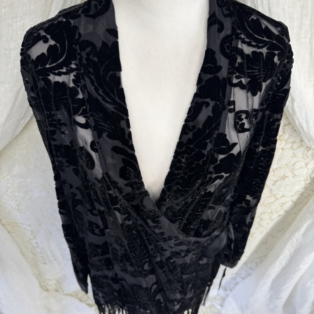 Soft Surroundings Velvet Burnout Kimono L Whimsigoth Witchy Boho Fringe Tie Wrap - Picture 3 of 8
